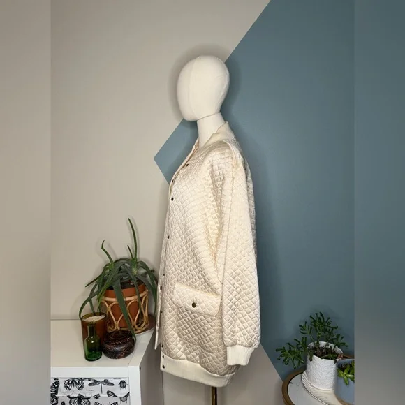 Vintage Saks Fifth Avenue Quilted Silk Bomber Jacket 90s Ivory Cream Women’s M - Picture 3 of 14